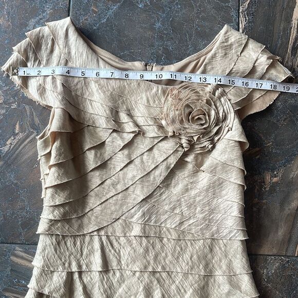 London Times Women's Corsage Shimmer Shutter Dress, Champagne, size 6 - Picture 7 of 13